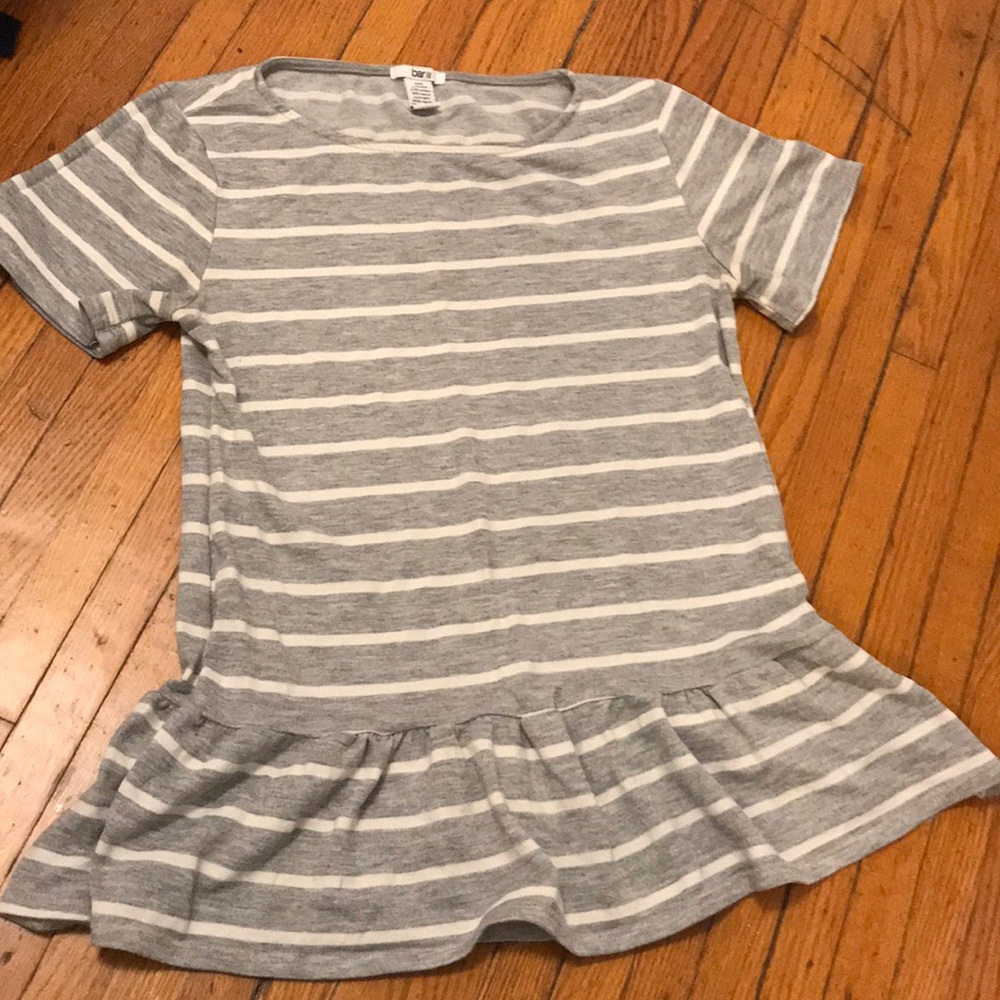 Grey and White Striped Ruffled T